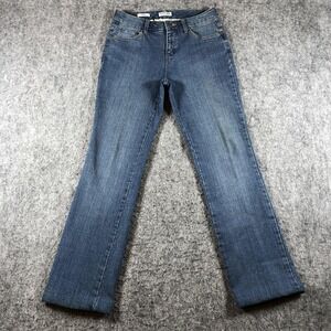 St Johns Bay Womens 4 Blue Mid Rise Straight Jeans Embroidered Denim